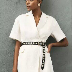 NWT | Anthropologie | White 4SI3NNA Lorenzo Short-Sleeve Belted Blazer Dress M